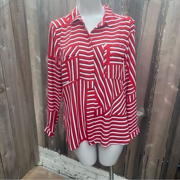 DOROTHY PERKINS Women Red Striped Shirt Style Top size 12 - Picture 10 of 14